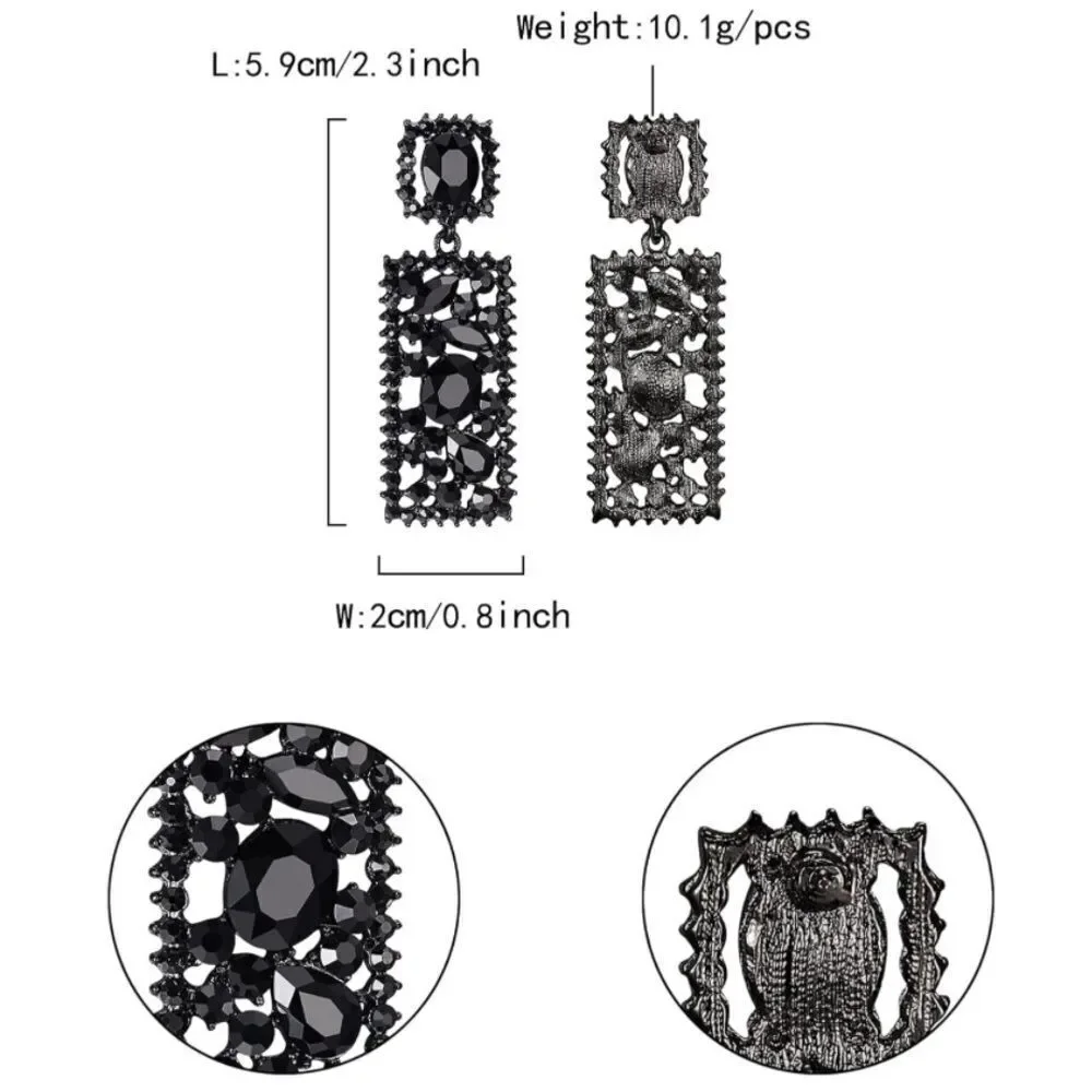 Carbon Black with Ruby Red Crystal Rectangle Geometric Chandelier Post Earrings